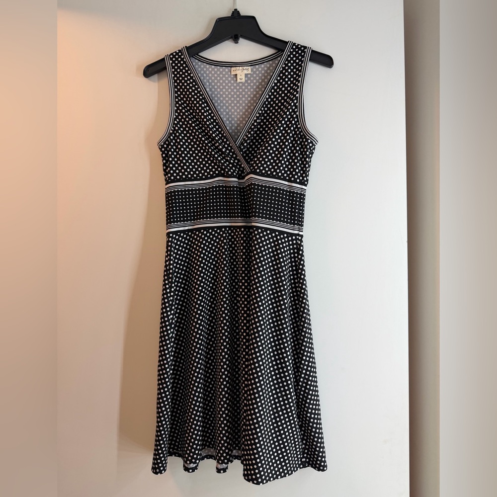 Maison Jules Black and White Polka Dot Midi Dress